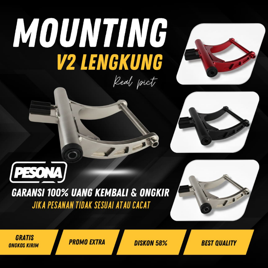 ENGINE MOUNTING V2 LENGKUNG BEAT SCOOPY FI/ESP SPACY KARBU 3CM 4CM 5CM 6CM 7CM