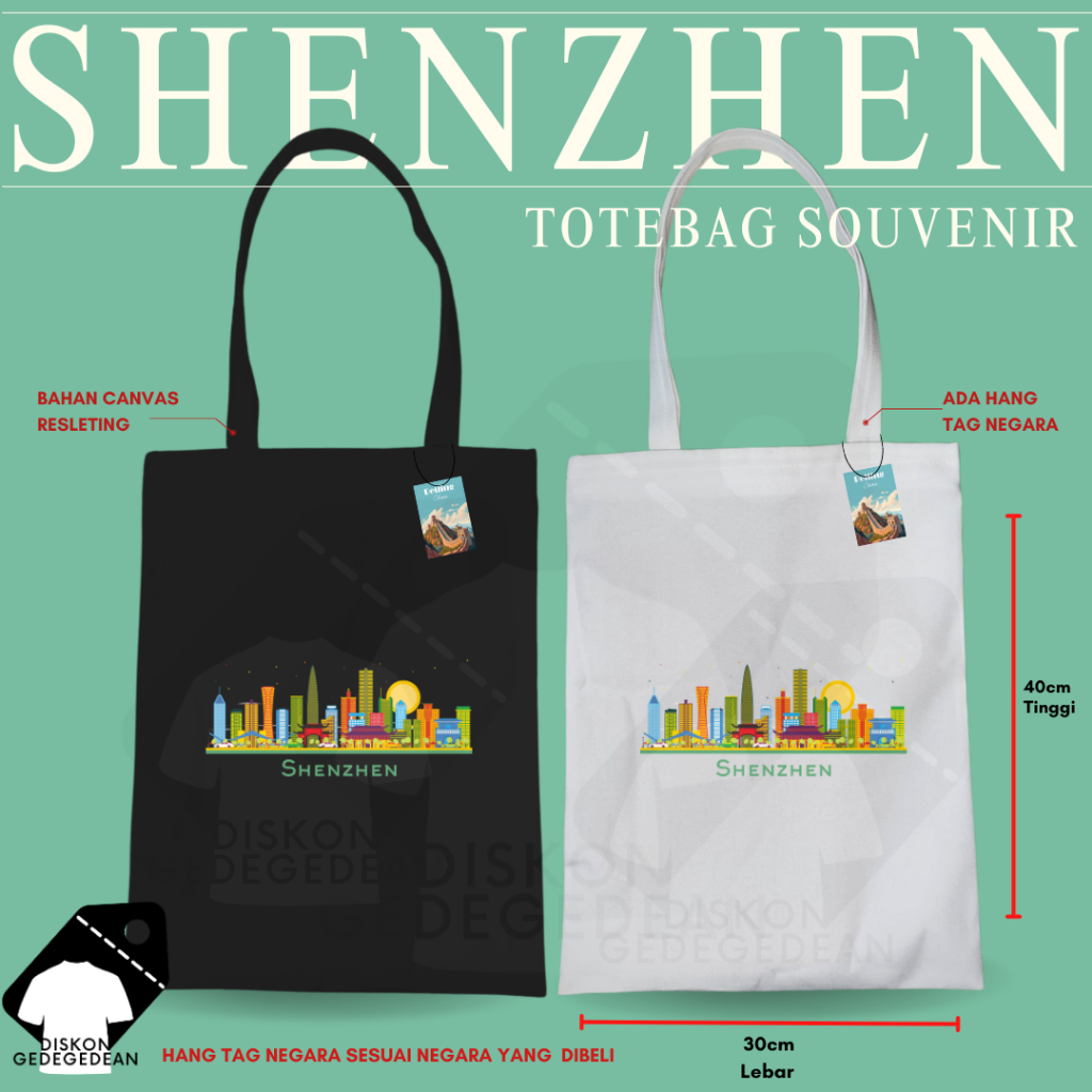 Diskongedegedean Totebag Shenzhen Souvenir Tas Oleh Oleh China Kanvas Resleting