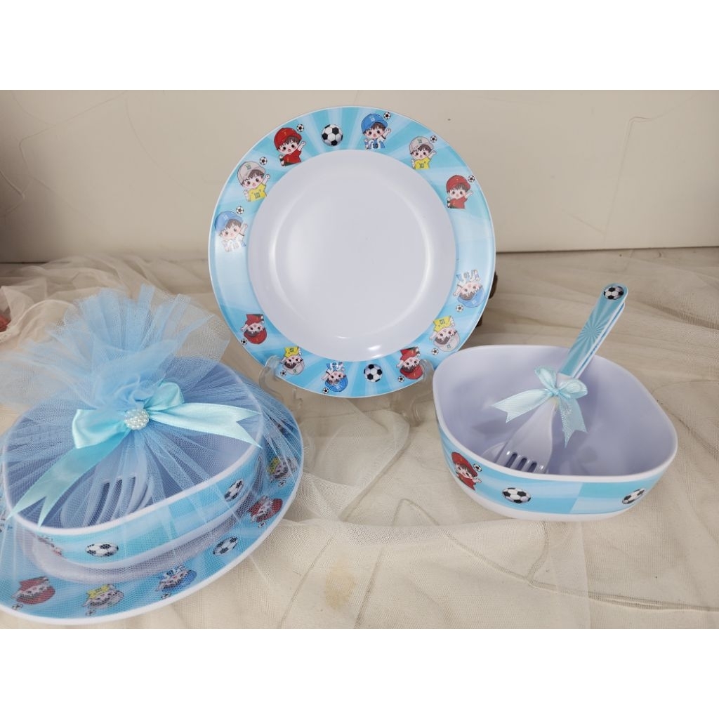 Hampers Mangkok+piring+ sendok garpu melamin souvenir ulang tahun