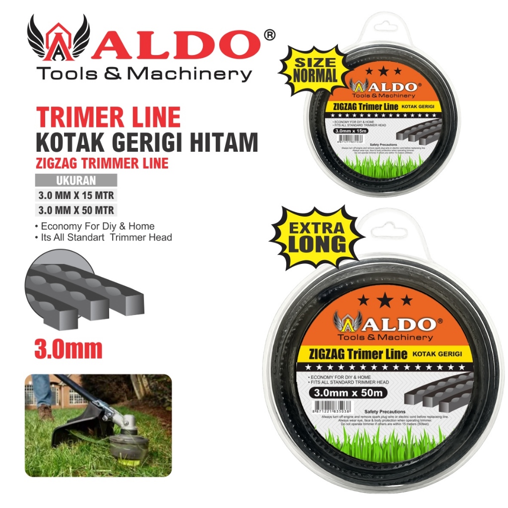 TRIMER LINE 3.0 MM KOTAK GERIGI HITAM / TALI SENAR MESIN POTONG RUMPUT / SENAR MESIN TALI POTONG