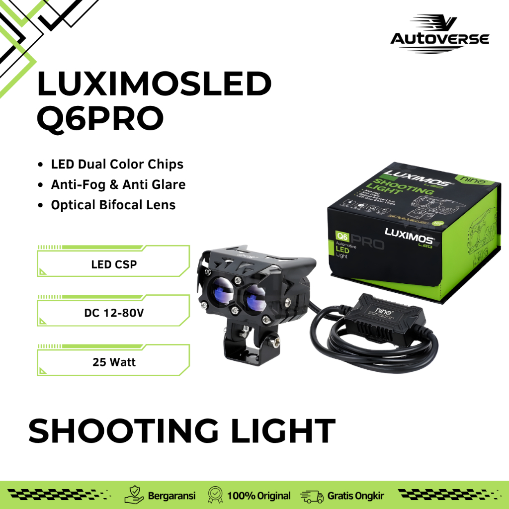 (1PCS) Lampu Tembak Sorot Laser LED 25W Motor Mobil 2Mata Devil Blue Lens Q6 PRO NINE LUXIMOS Terang