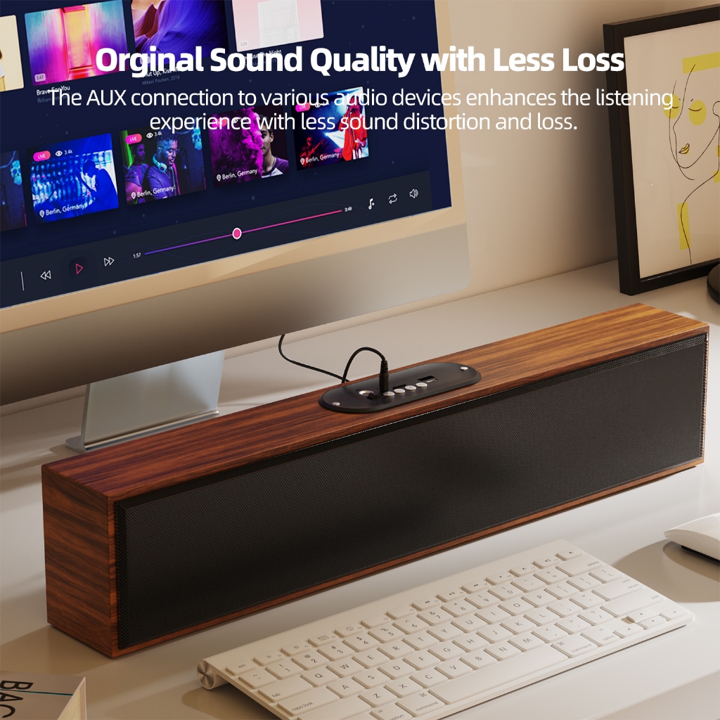 Goojodoq Bluetooth Speaker Big Size Wooden Design speaker Wireless PC Computer for Laptop USB Audio 