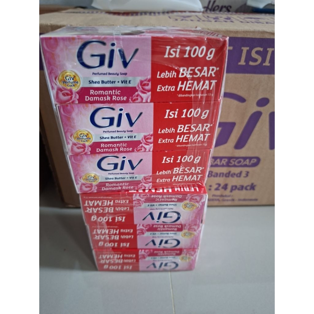 giv sabun kemasan besar 100 gram isi 6 batang(pcs)romantic damask rose shea butter_vit e