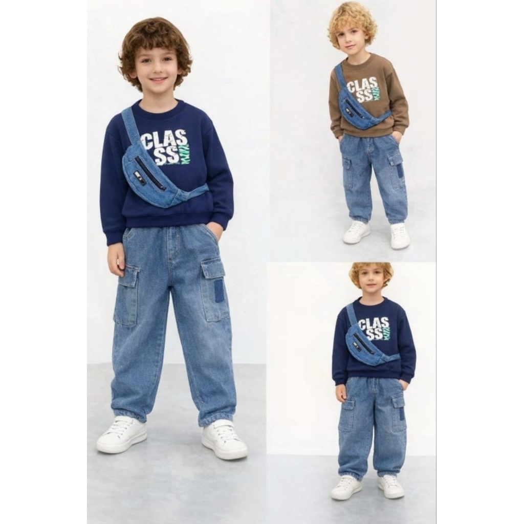 YK-114 Set Jeans Kombinasi Anak Laki-Laki Size 3-8 Tahun Import Premium