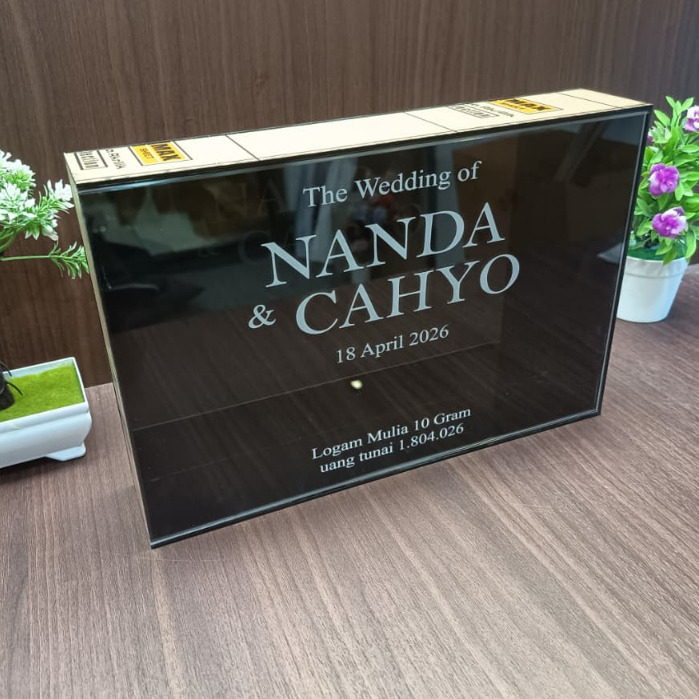 PAKE GRAFIR Frame Mahar Box Acry Hitam Serbaguna Paket Grafir Nama Pengantin 30 X 40 CM