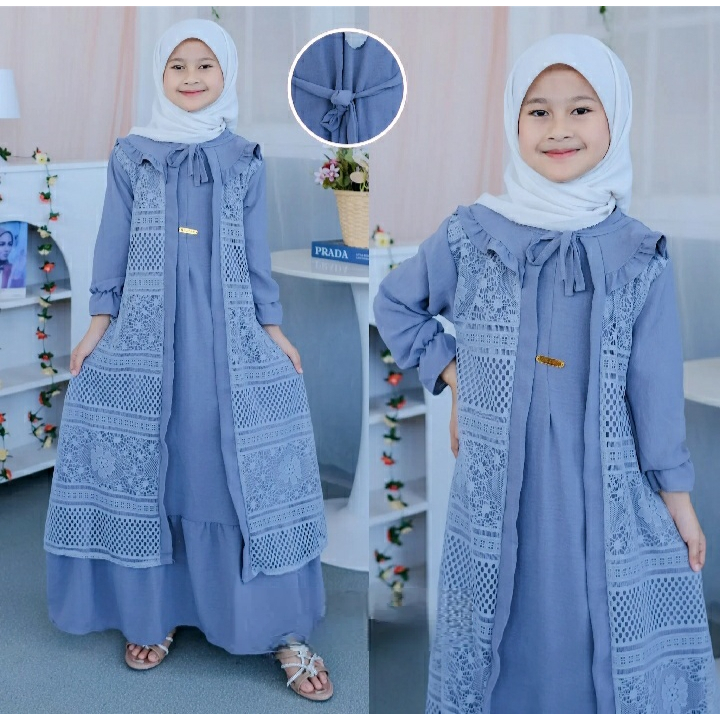 DRESS ANAK MAYRA BAHAN CRINKLE AIRFLOW MIX BRUKAT MALIKA