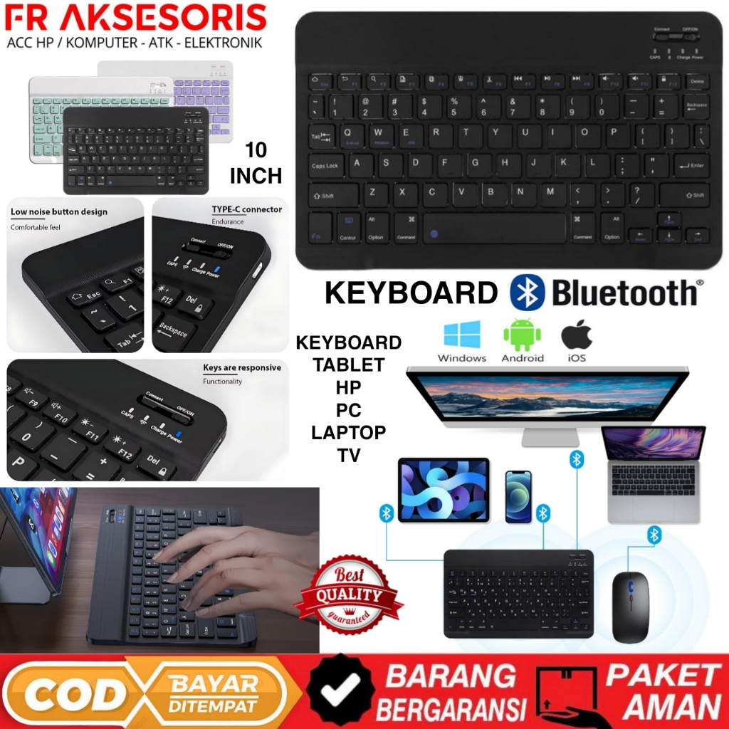 KEYBOARD BLUETOOTH ANDROID IOS PC KEYBOARD WIRELESS BLUETOOTH SLIM 10 INCH KEYBOARD TABLET / HP KEYB