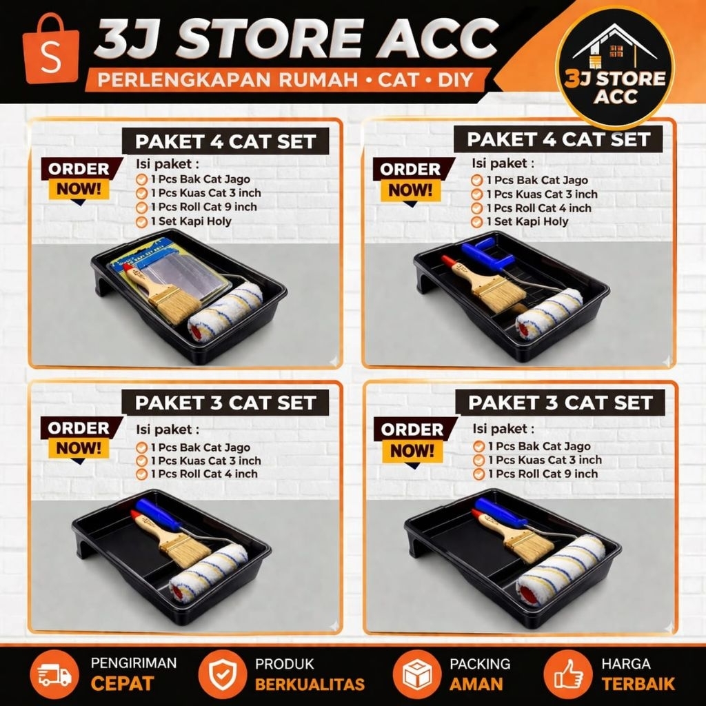 Paket Set Peralatan Cat Tembok Lengkap Bak Cat Kuas dan Roll Cat Kualitas Premium