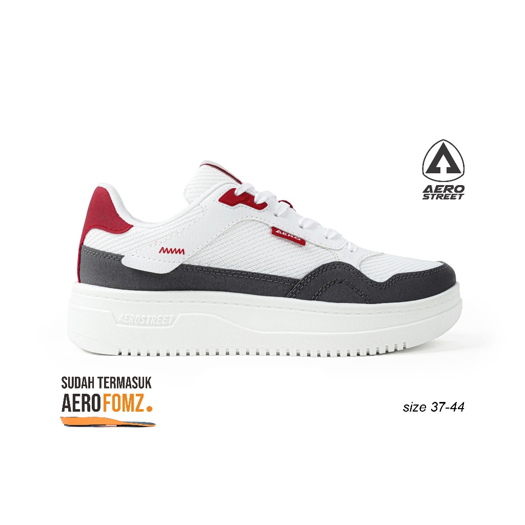 Aerostreet 37-44 Maximo Putih Abu Tua Merah - Sepatu Sneakers Casual