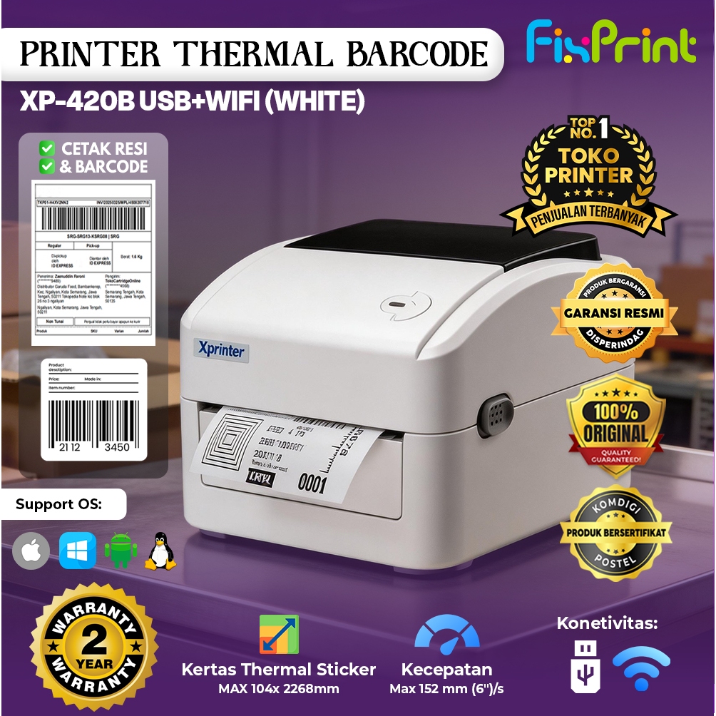 Printer XP420B XP423B Resi Xantri Thermal Label BT-112 108mm Mini Portable Printer Barcode Thermal I