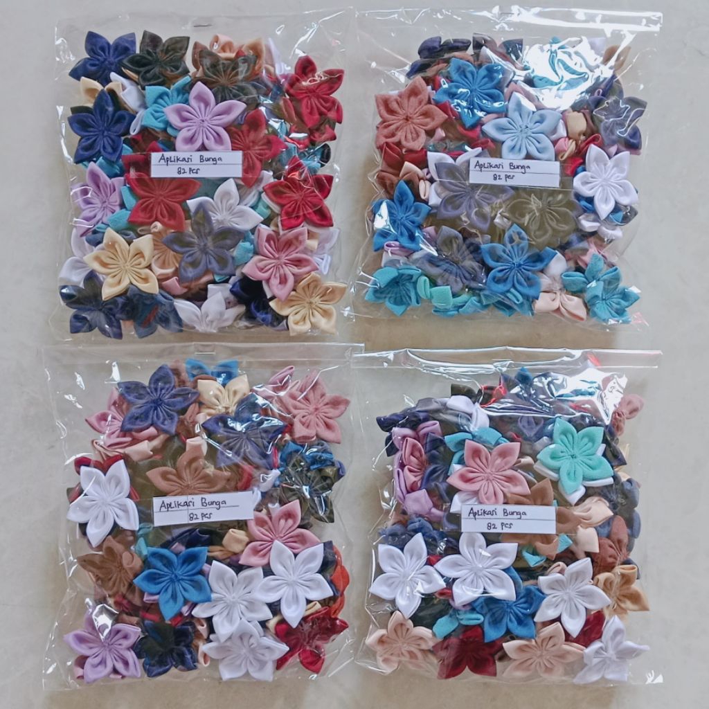 Aplikasi Jahit Bunga Mix 53-82 pcs | Pita Bunga Kain Handmade | Hiasan Baju, Gamis, Tas & DIY