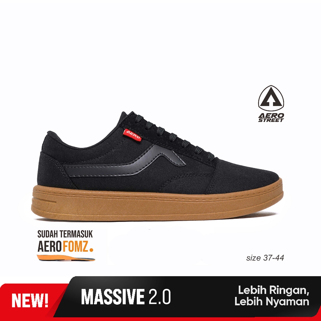 Aerostreet 37-44 Massive Low 2.0 Hitam Gum - Sepatu Sneakers Casual