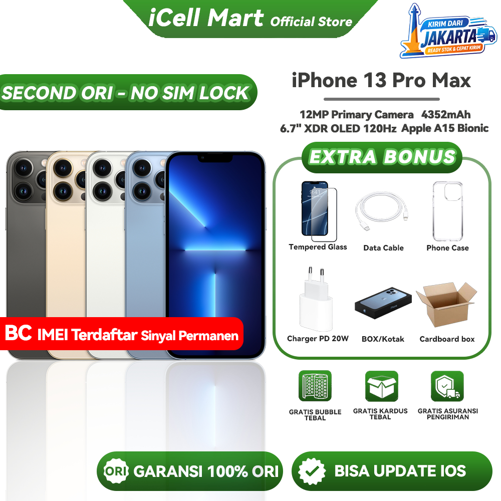 iPhone 13 Pro Max Second Original Inter Fullset 128GB 256GB 512GB Like New Mulus LCD Ori iCloud Face
