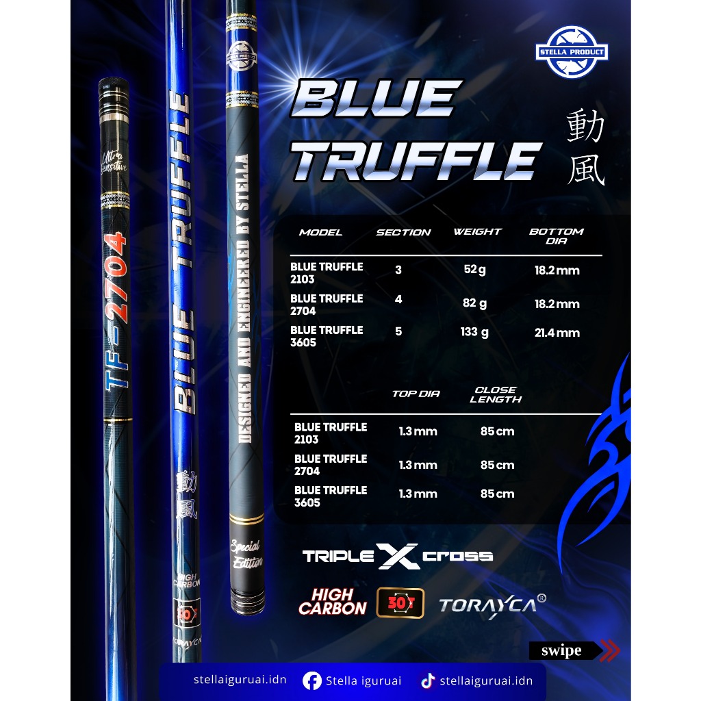 Joran Tegek Stella Blue Truffle 2704 Galatama | High Carbon Torayca 30T | Rolling Tip Respons Cepat 
