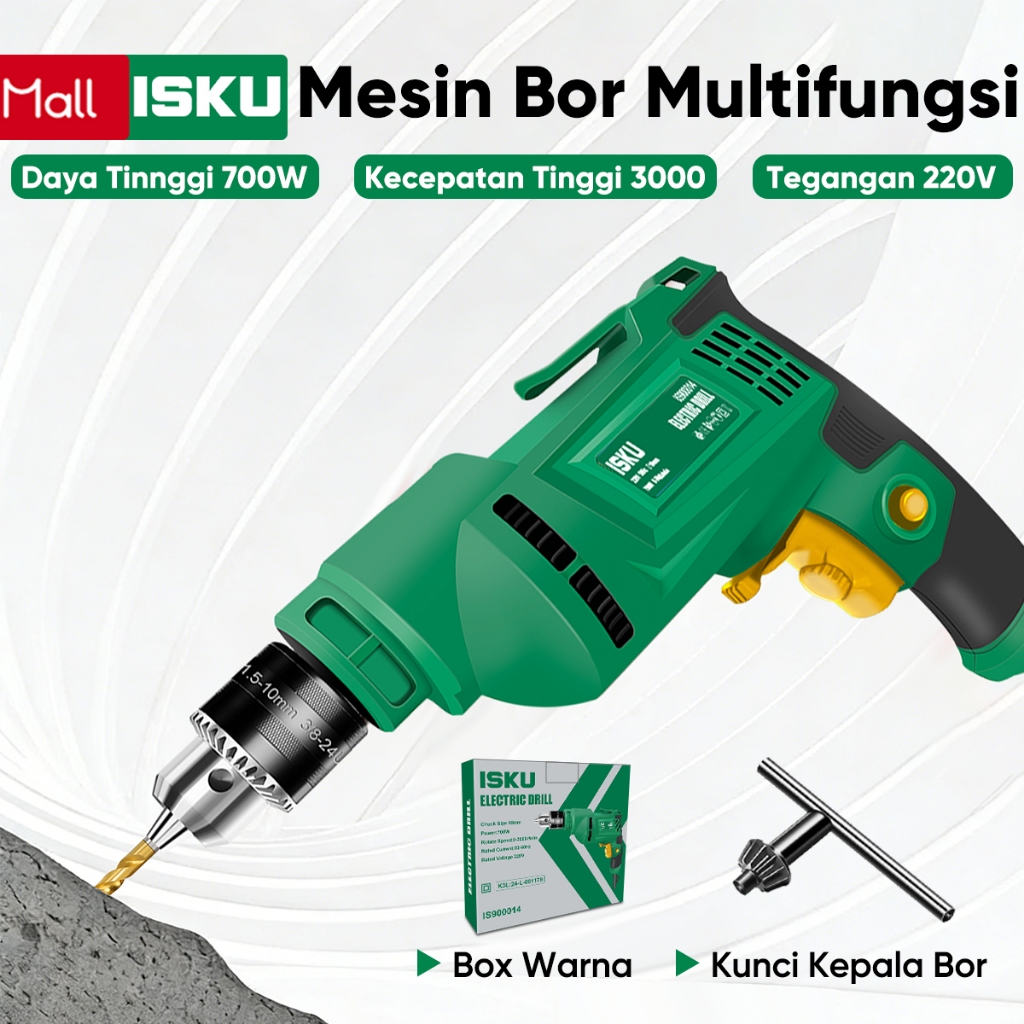 ISKU Mesin Bor Listrik 700W 3 Kecepatan Multifungsi Bor Impact Bor Besi Bor Kayu Bor Tembok Bor Beto