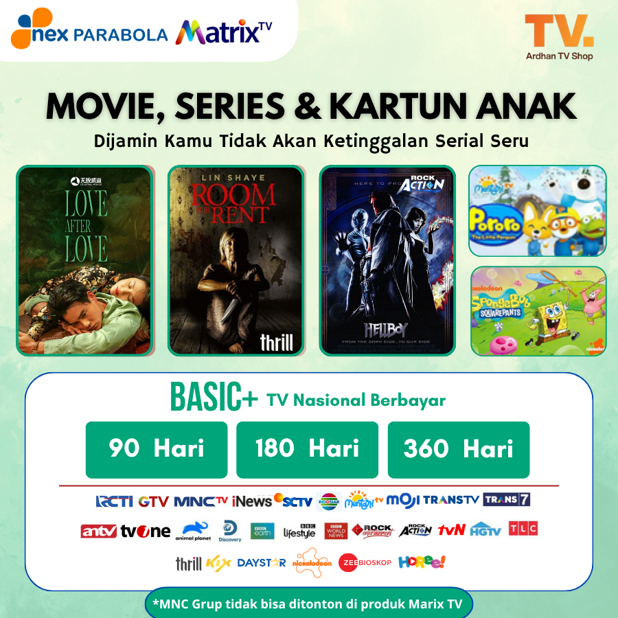 Nex Parabola Dan Matrix Paket BASIC 3, 6 dan 12 Bulan - Channel TV Nasional Berbayar