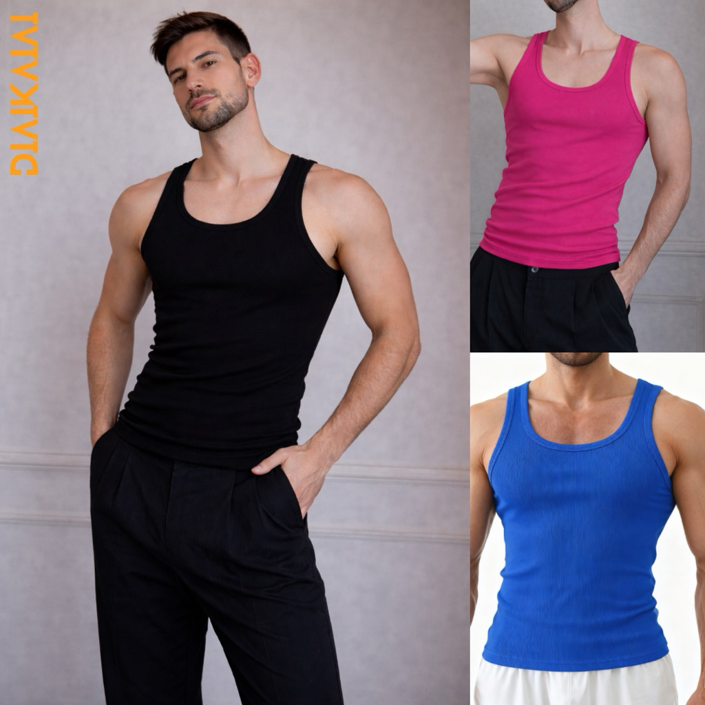 DIAIKAIAI - Atasan Singlet Pria Rib Knit Tanktop Laki Laki Kaos Dalam