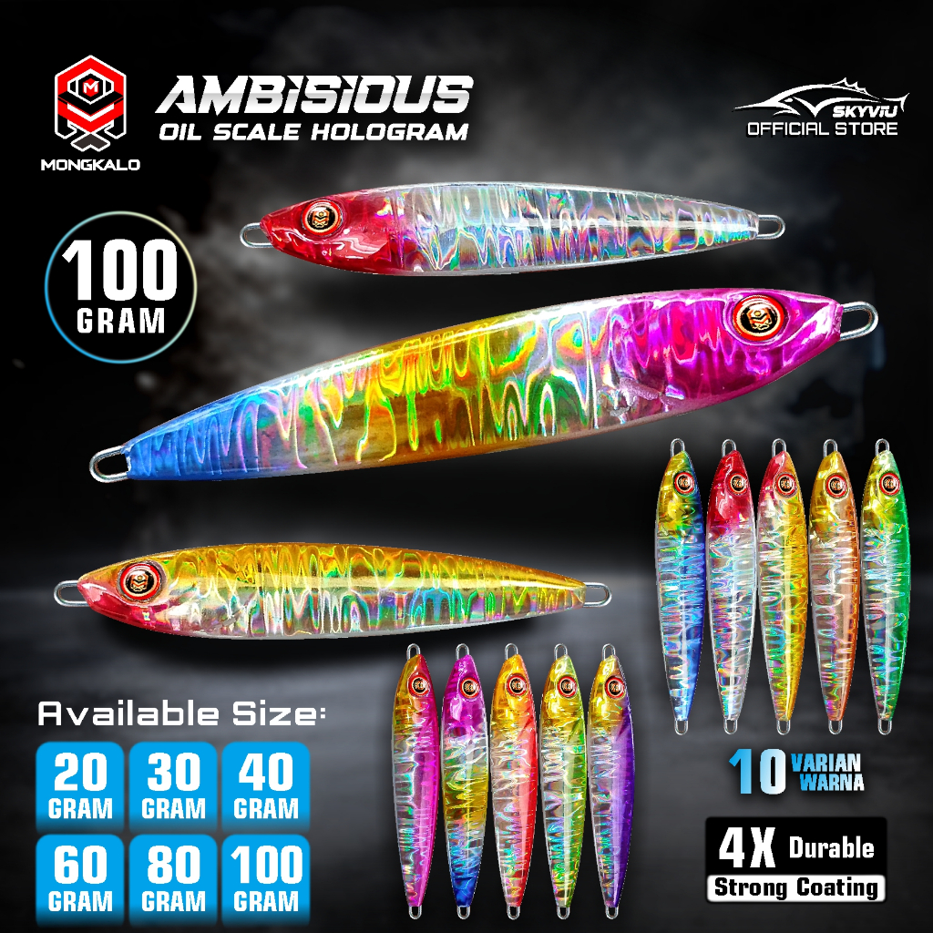 Umpan Metal Jig 100g MONGKALO AMBISIOUS Hologram Motif Minyak Umpan Pancing Mancing Laut Jigging Lur
