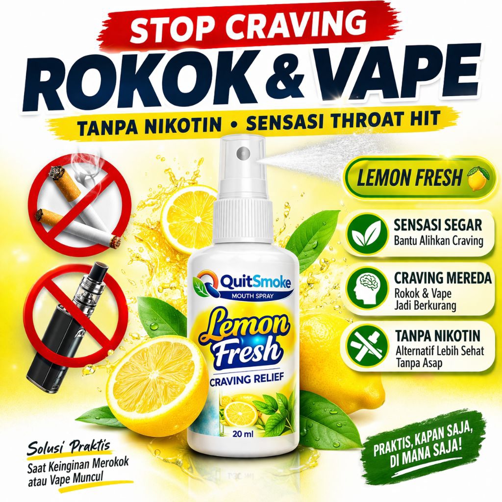 QuitSmoke Lemon Fresh Mouth Spray 20ml | Alat Bantu Berhenti Merokok & Vape | Anti Craving Rokok | S