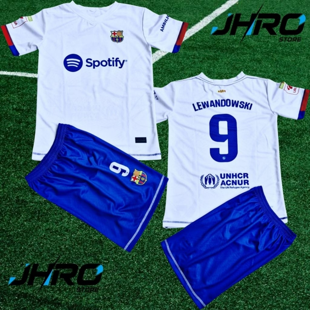 Jersey Baju Kaos Bola Anak Barca Barcelona Away 2023 Lewandowski