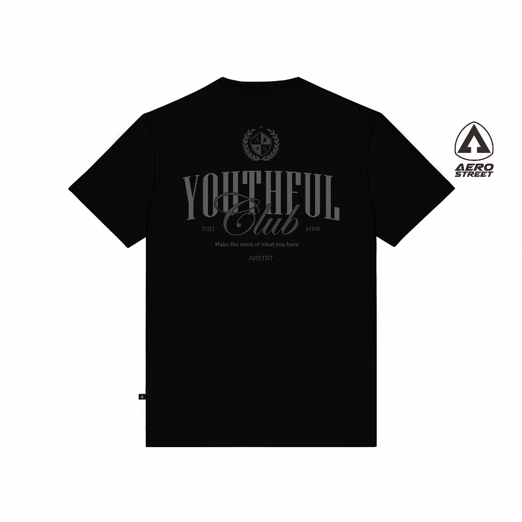 Aerostreet Youthful Club Kaos Pria Hitam T-shirt Cowok Men Casual Cotton Combed Adem Tidak Panas