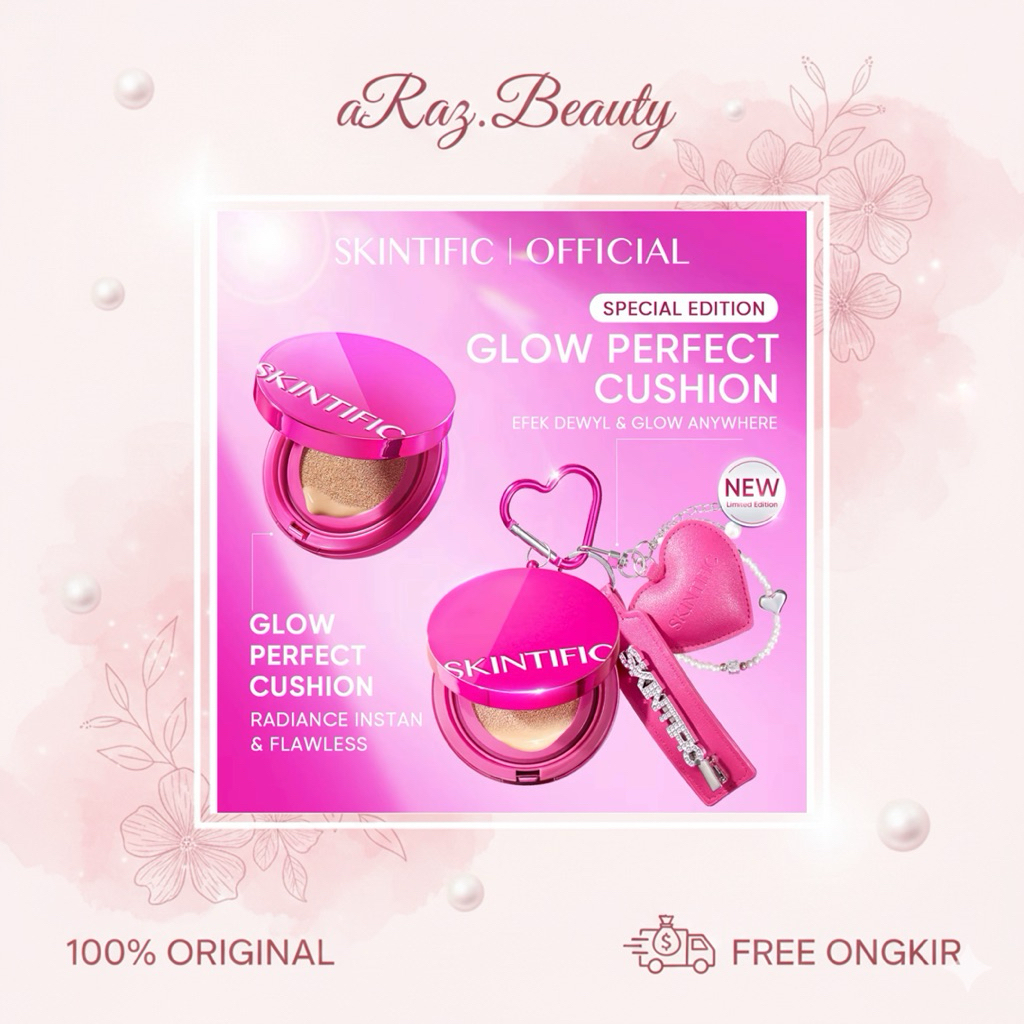 [PROMO] [FREE CHARM NEW]SKINTIFIC - Cover Glow Perfect Pink Cushion & Refill |Radiance Glowing Cocok