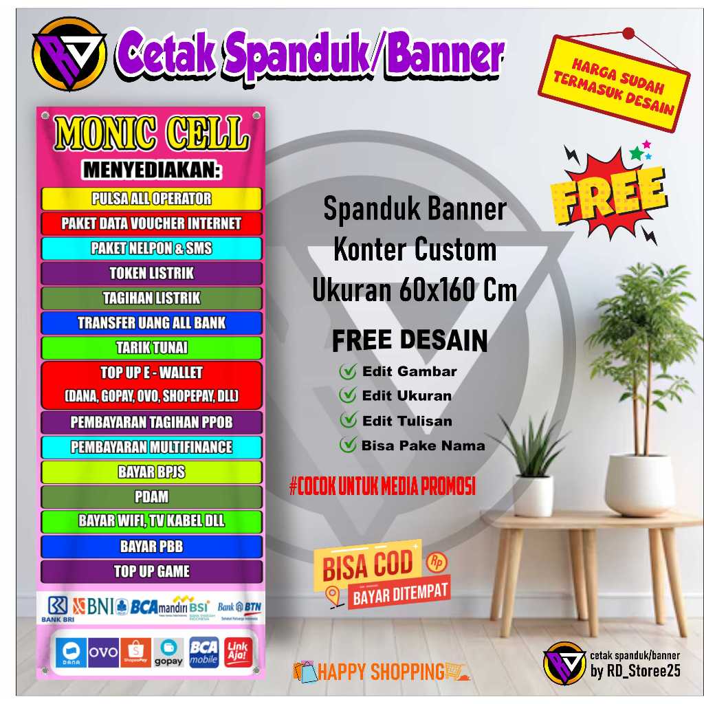 Spanduk Banner Konter Custom Ukuran 60x160 Cm