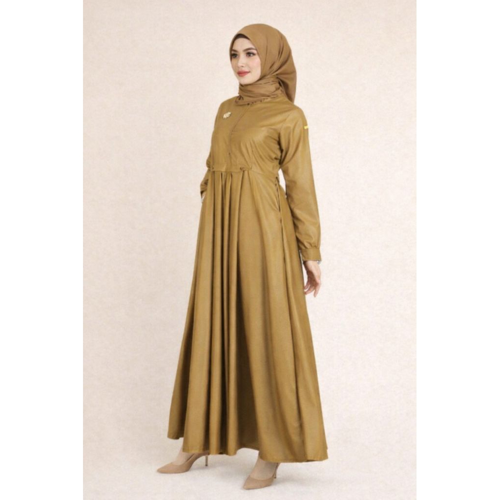 Gamis polos wanita seragam pemda pdh pns Khaki keki wanita bahan toyobo adem model tangan manset ser
