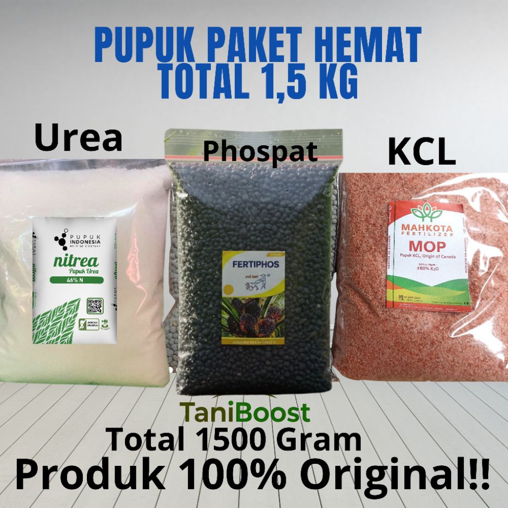 Paket Pupuk Hemat Urea + Fertiphos + KCL 1.5kg | Pupuk Lengkap NPK Tanaman | Booster Padi, Jagung, S