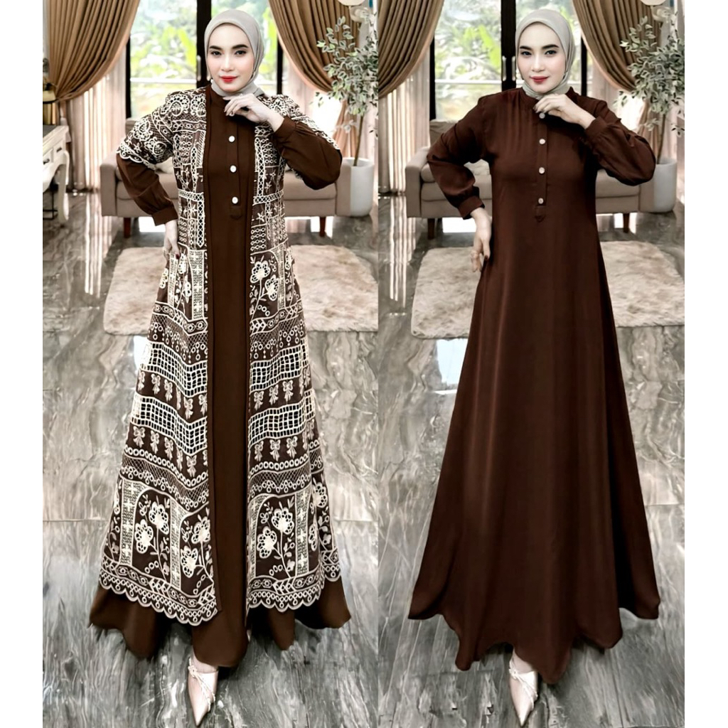 Alena Melayu Dress Gamis Outer 2in1 Dan Outer Outfit Simple Lepas Pasang Baju Busui Gamis Outfit Ele