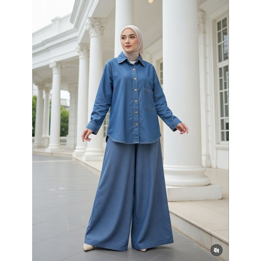 SETELAN CELANA KULOT JEANS POLOS OVERSIZE