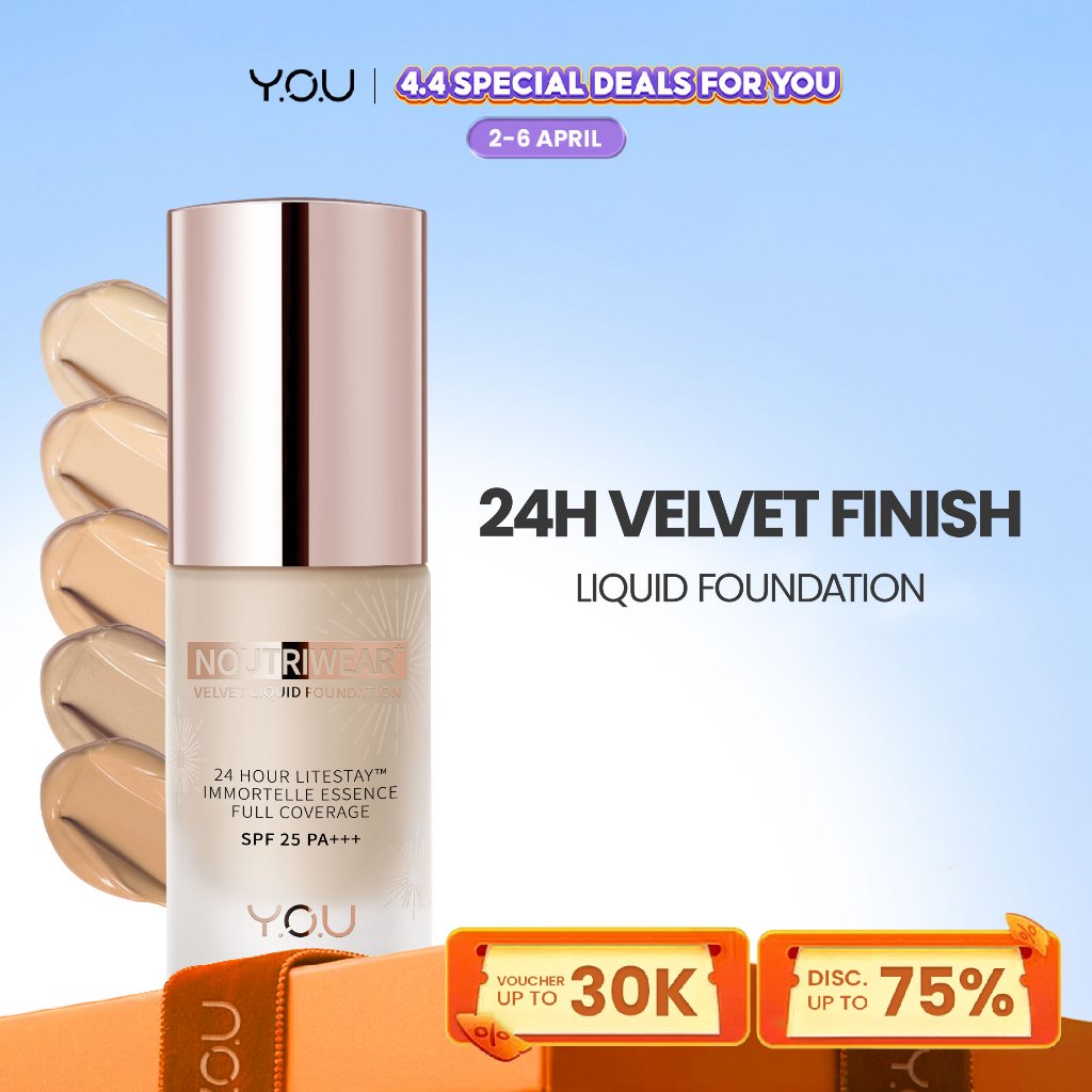 YOU 24H NoutriWear+ Velvet Liquid Foundation SPF Alas Bedak Perawatan Wajah Tahan Lama 24 Jam Full C