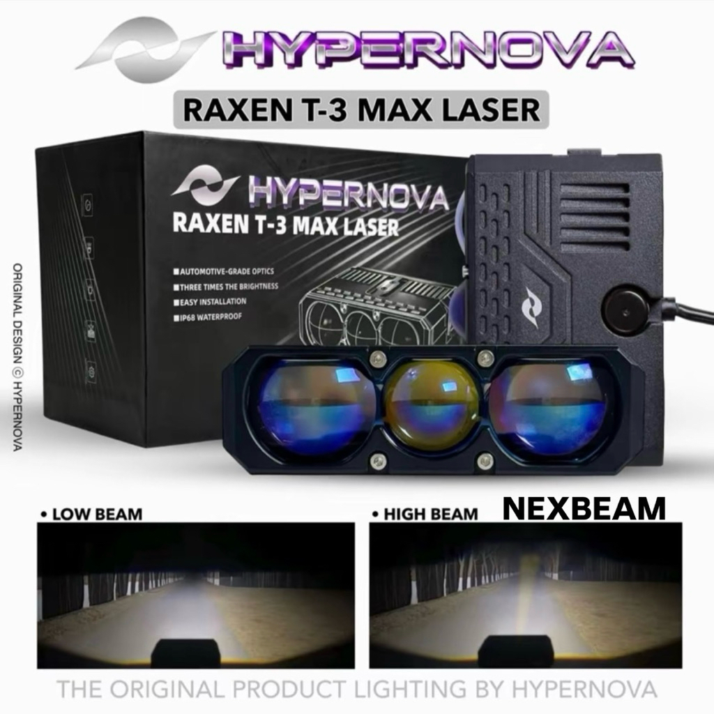 Lampu tembak 3 mata RAXEN T3 MAX LASER - Mini laser 3 mata blue lens