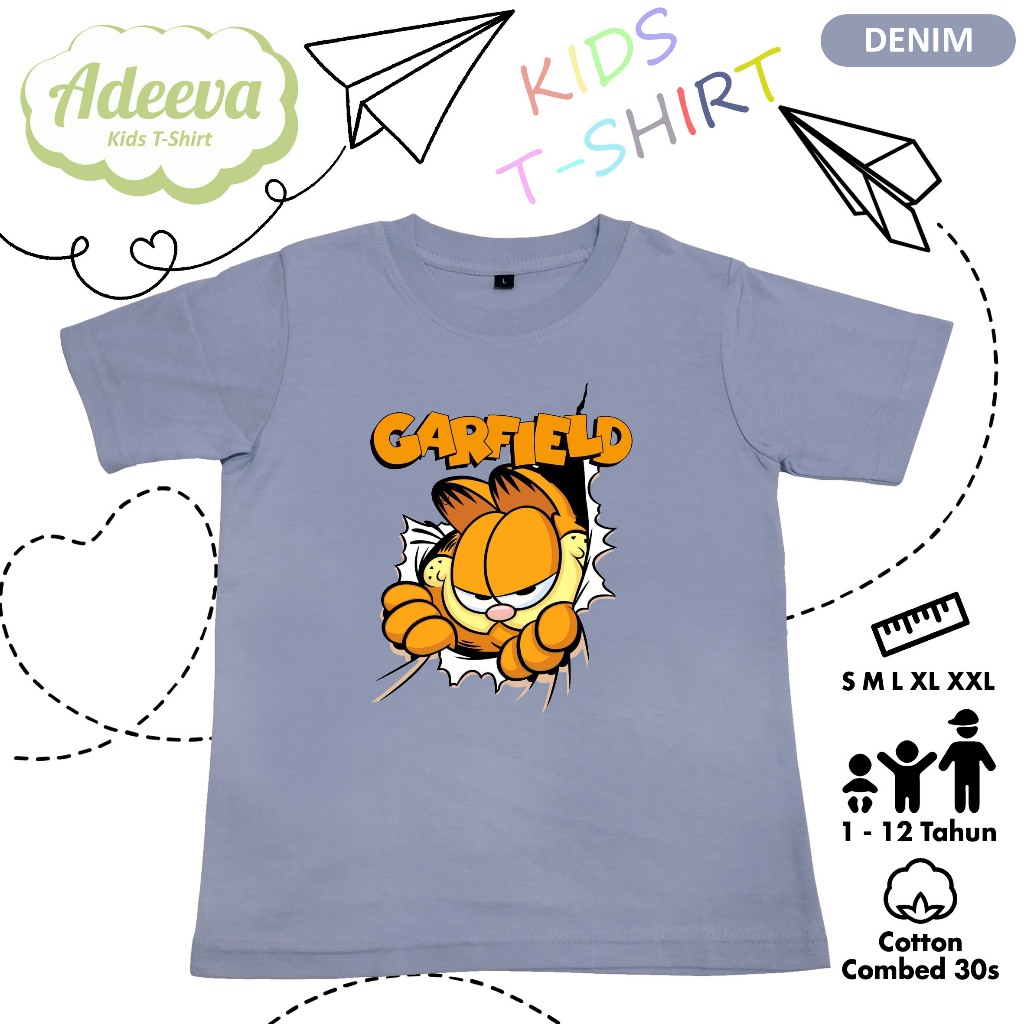 Kaos Tshirt Karakter Garfield Anak Usia 1-12 Tahun Adem Bahan Katun