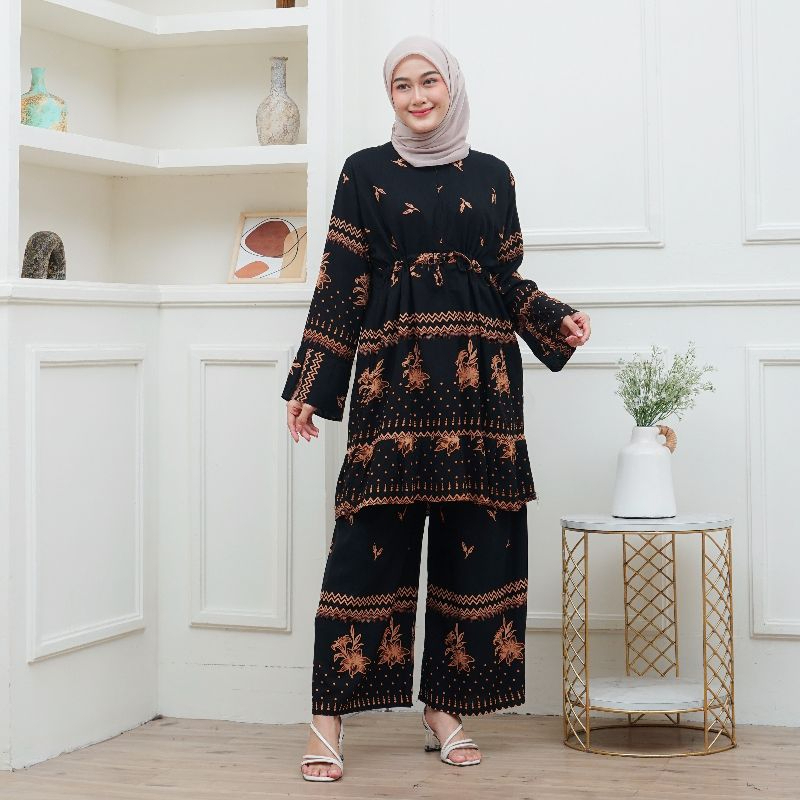 One Set Setelan Tunik Tunic Baju Atasan Wanita Muslimah Remaja Dewasa Lengan Panjang Lebaran Hari Ra