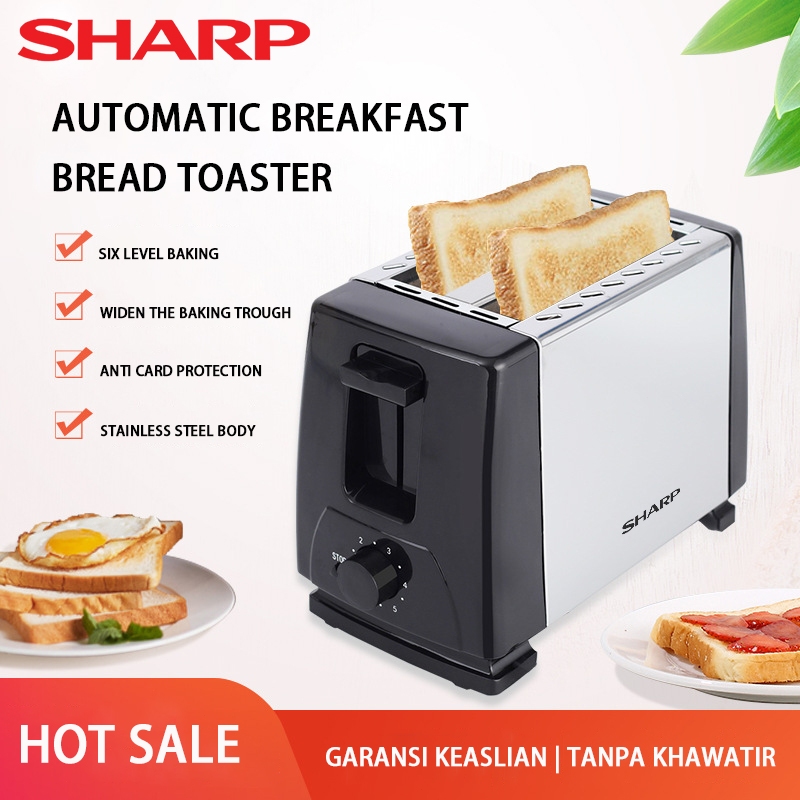 Sharp Pembakar Roti Listrik 2 Slot 6 Level Pengaturan Suhu Otomatis Pop Up Anti Lengket Mesin Pembua
