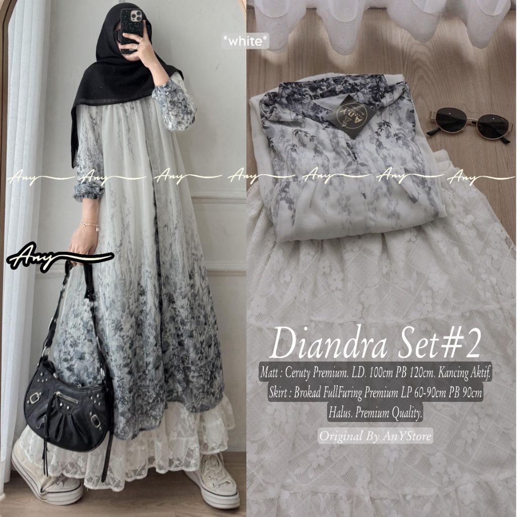 Diandra Set | Setelan Rok Tunik | Atasan Bawahan Wanita | Broklat | Setelan Putih | ANY