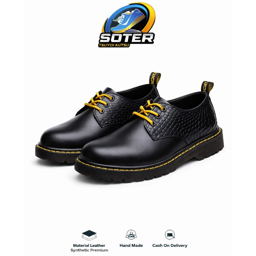 SOTER - Sepatu Docmart Low Boots 3 Hole Asli Kulit Sepatu Pria Series Mugger