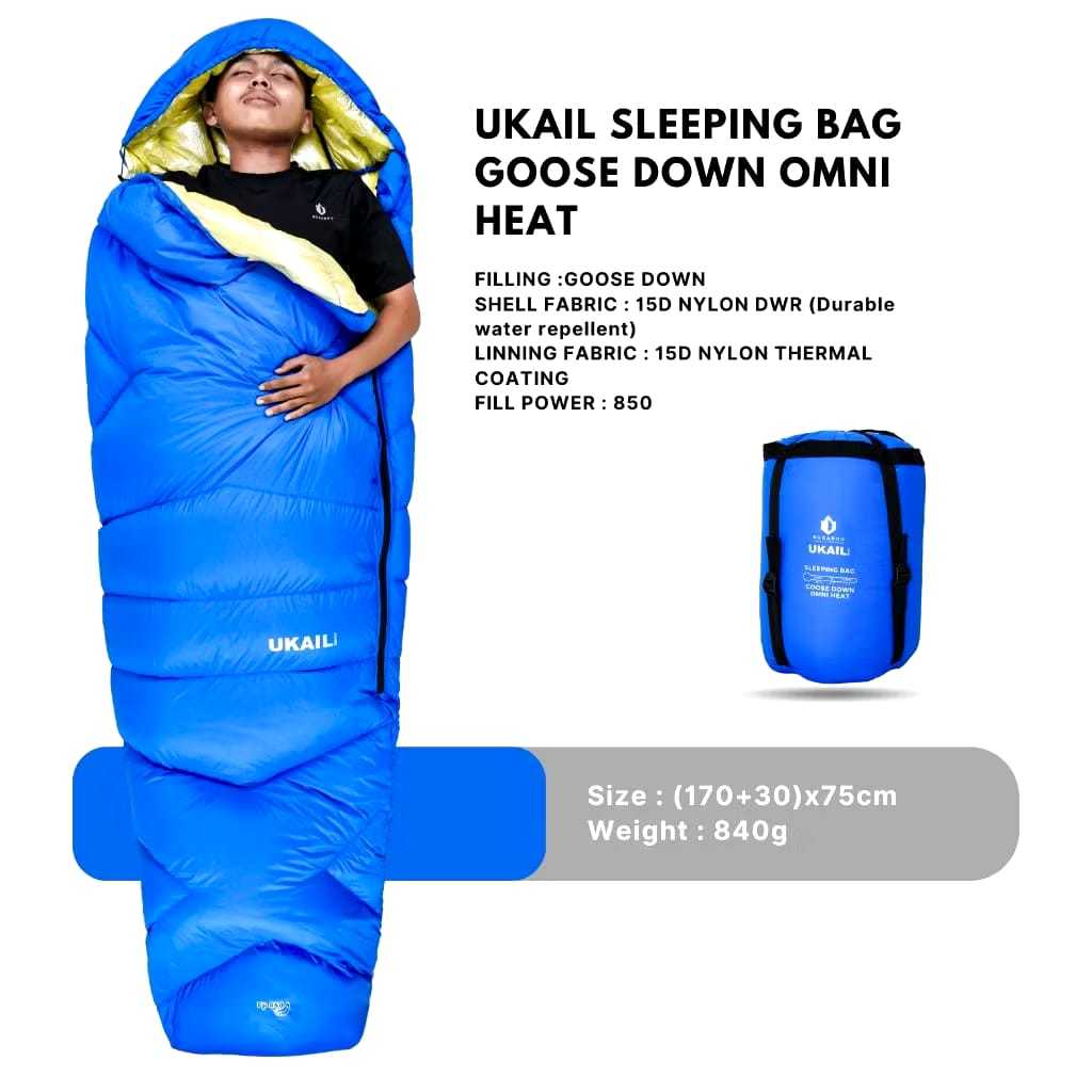 BOGABOO Sleeping bag goose down OMNI HEAT ASLI BULU ANGSA 100 % FP 850 - slepingbag musim dingin