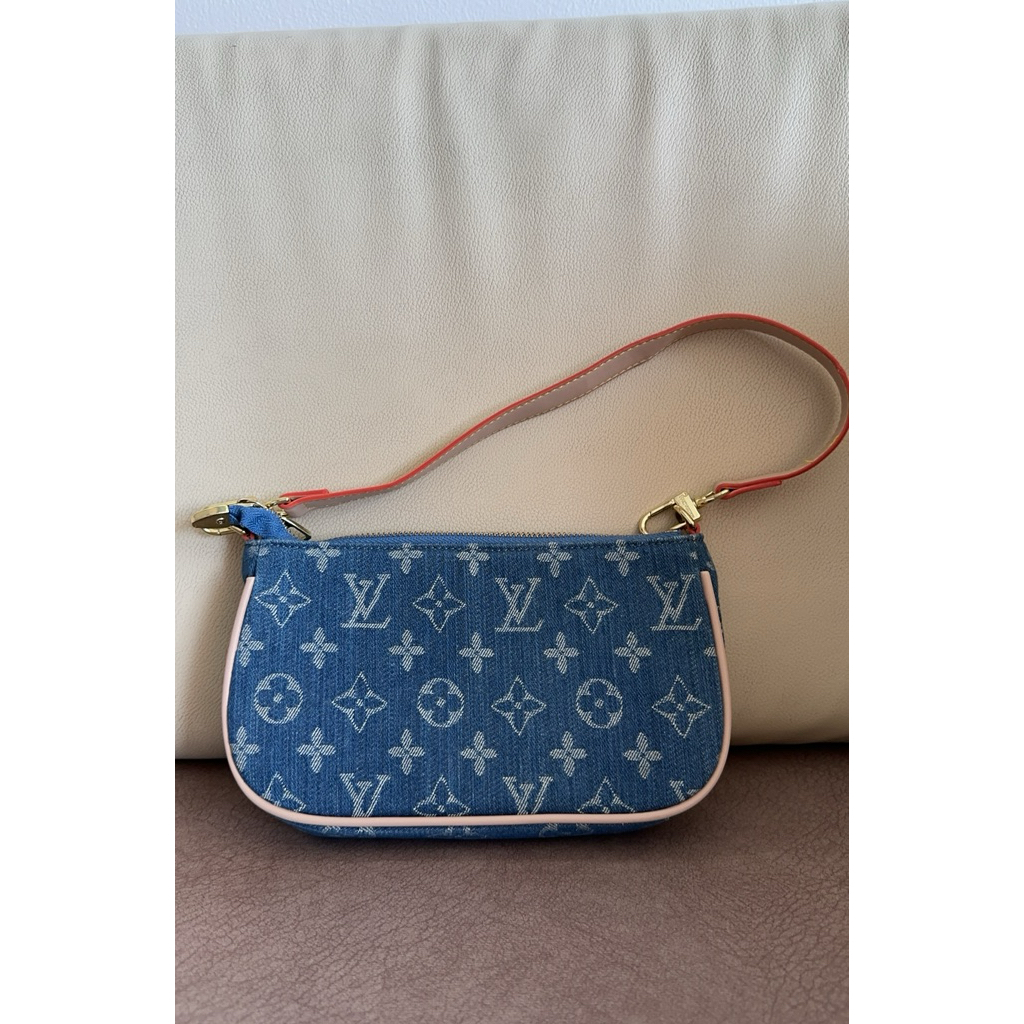 (Preloved) ala LV Monogram Denim Pochette Blue Y2K Shoulder Bag | Bukan Ori | Include 2 Strap