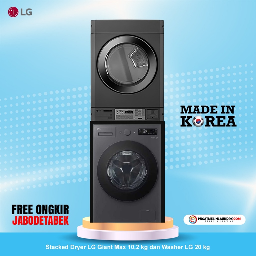 LG Set Stack Mesin Cuci 20kg & Mesin Pengering Gas 10,2kg LGMX20SN