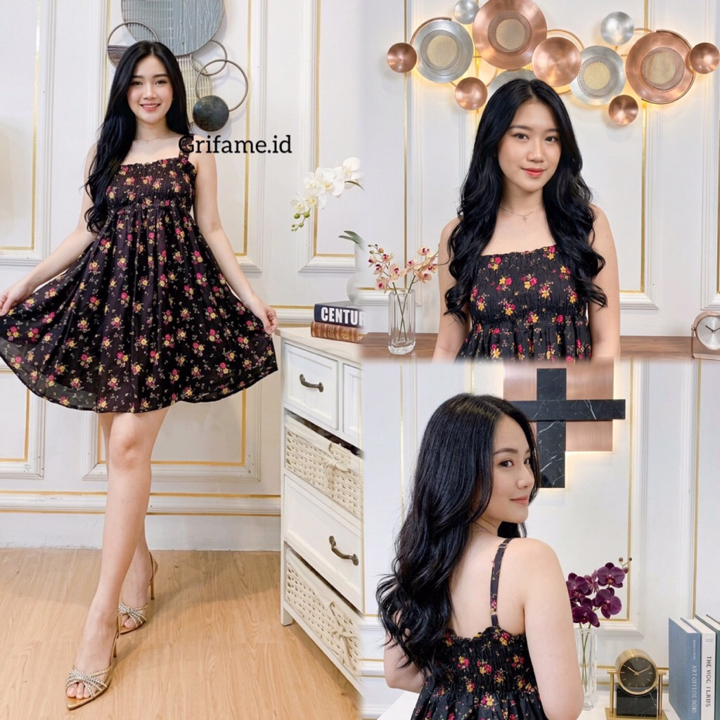 Dress Daster Pendek Dewasa Kerut Dada Tali Pundak Rok Lebar Rayon Premium Adem Bumil Friendly