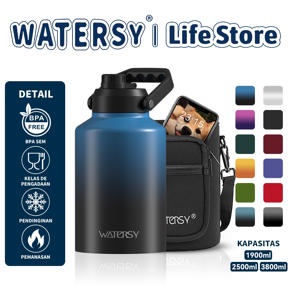 WATERSY Life Store Botol Minum Outdoor Tumbler Besar Termos Stainless Steel 1900ml 3800ml Vacuum Ins