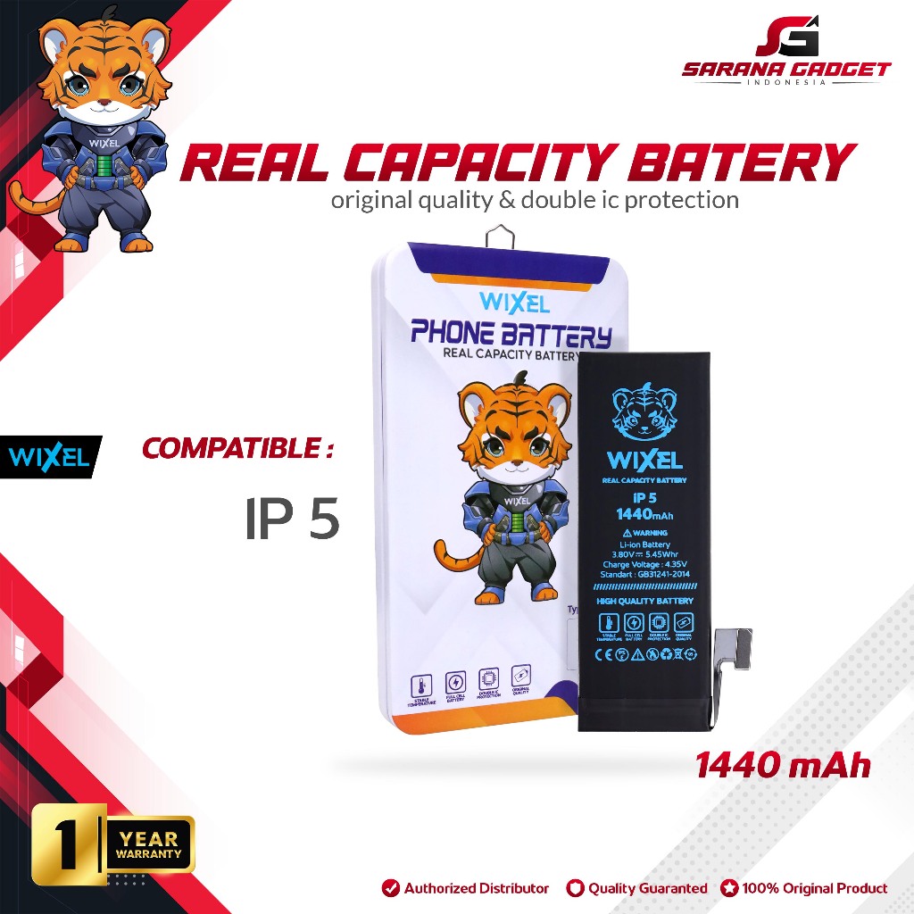 WIXEL Baterai Iphone 5 / Iphone 5G Batre Batrai Battery Dual Double Power HP Handphone Apple Ip Ori 