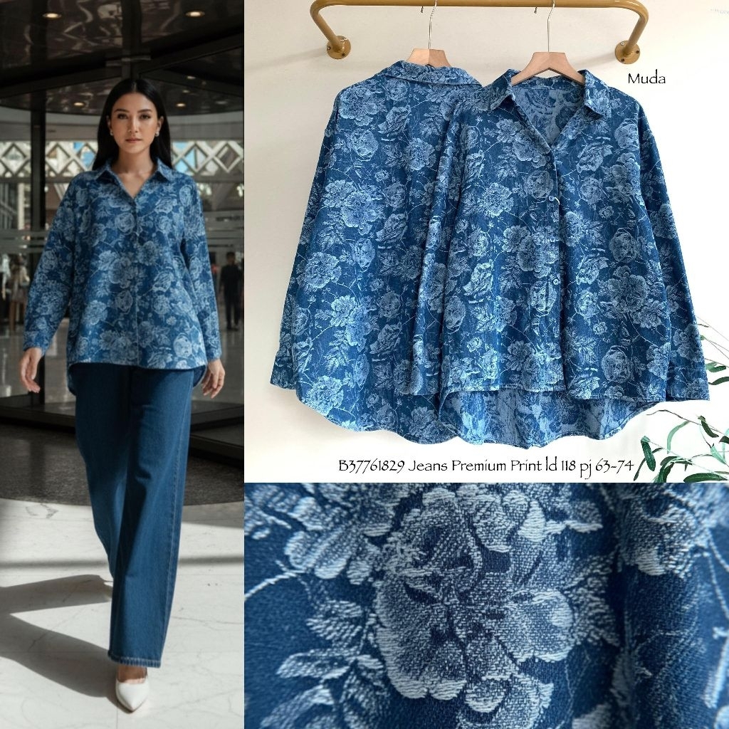 Real pic ORIGINAL dan TERMURAH Kemeja Jumbo Jeans PREMIUM Butik / kemeja Oversize Jeans IMPORT/ Keme