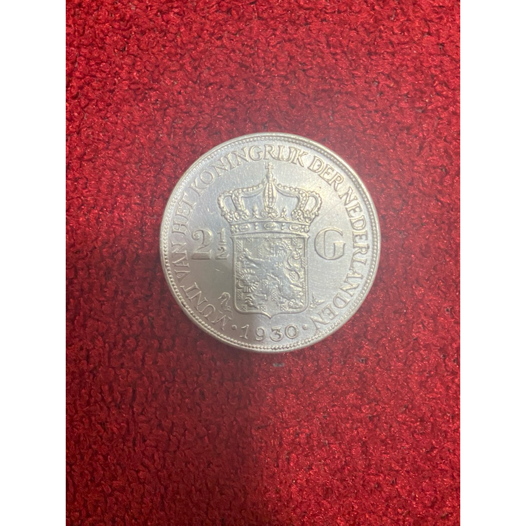 Koin Kuno Perak Netherland Wilhelmina 2 1/2 Gulden - asli, Kondisi Baik,