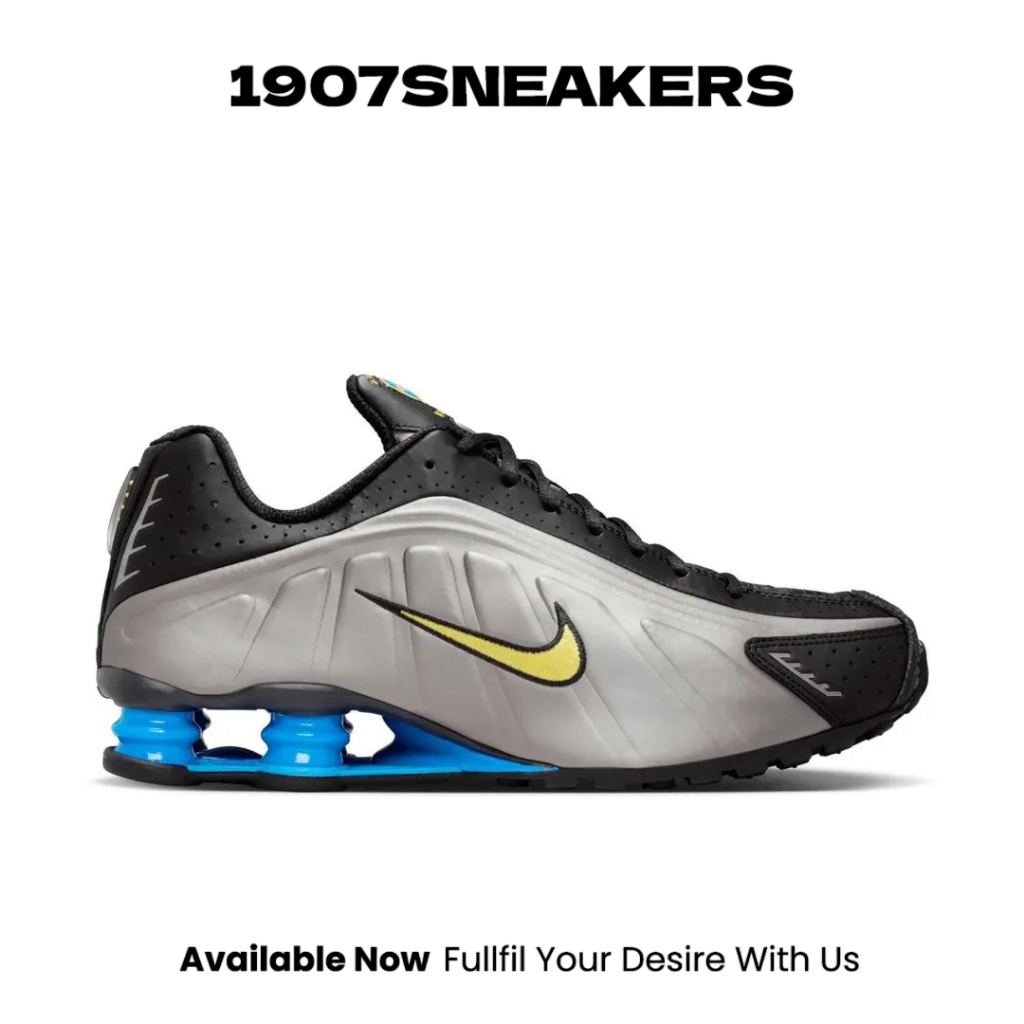 Sepatu Sneakers Pria Nike Shox R4 - Black/Canary-Mtlc Pewter-Lt Photo Blue NIKIO8134001