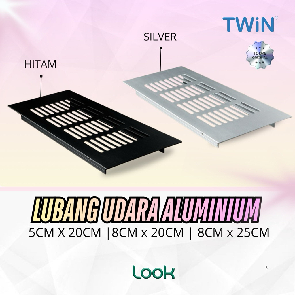 Saringan Lubang Udara Twin 8x20cm anodize | Lubang hawa kitchenset | Ventilasi kolong dapur Alumuniu