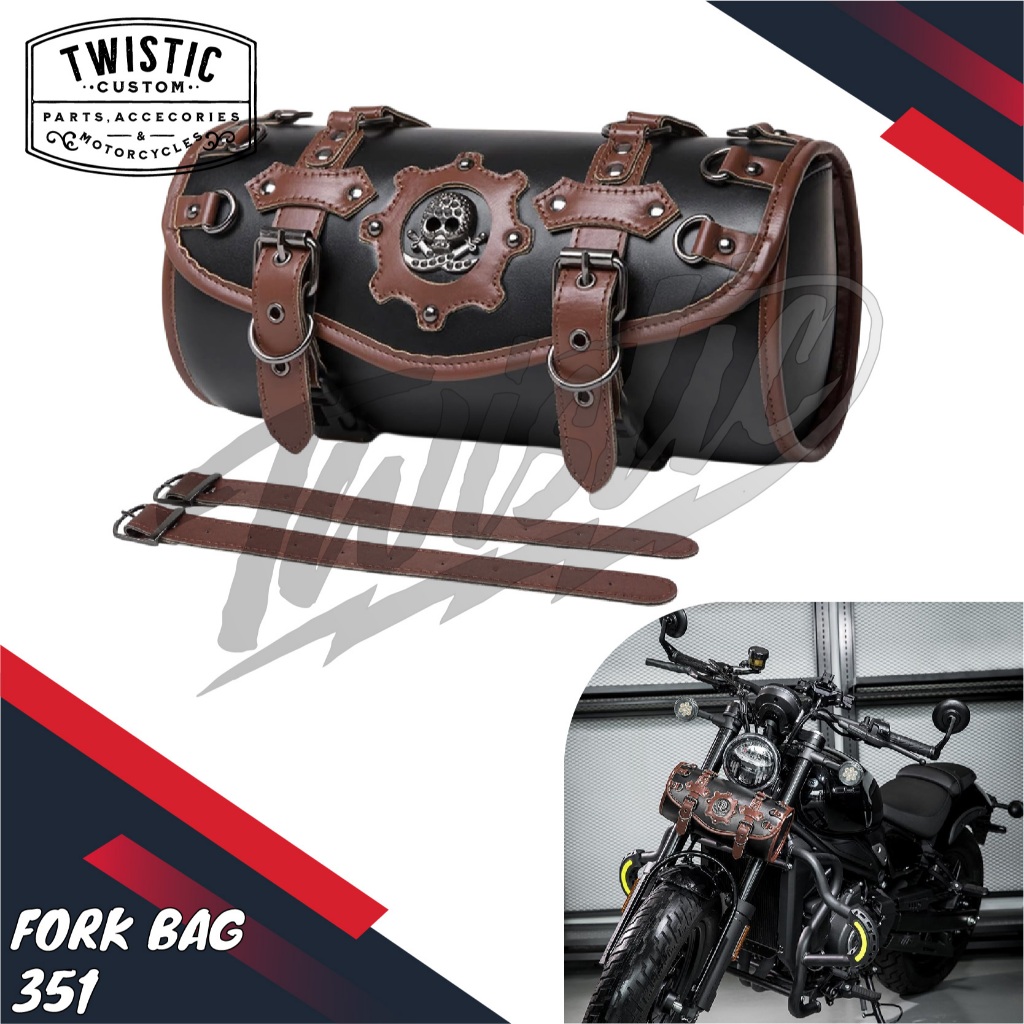 Fork Bag 351 Tas Kulit Side Bag Saddlebag Depan Belakang Samping Motor Harley Davidson Vulcan 650 Ho