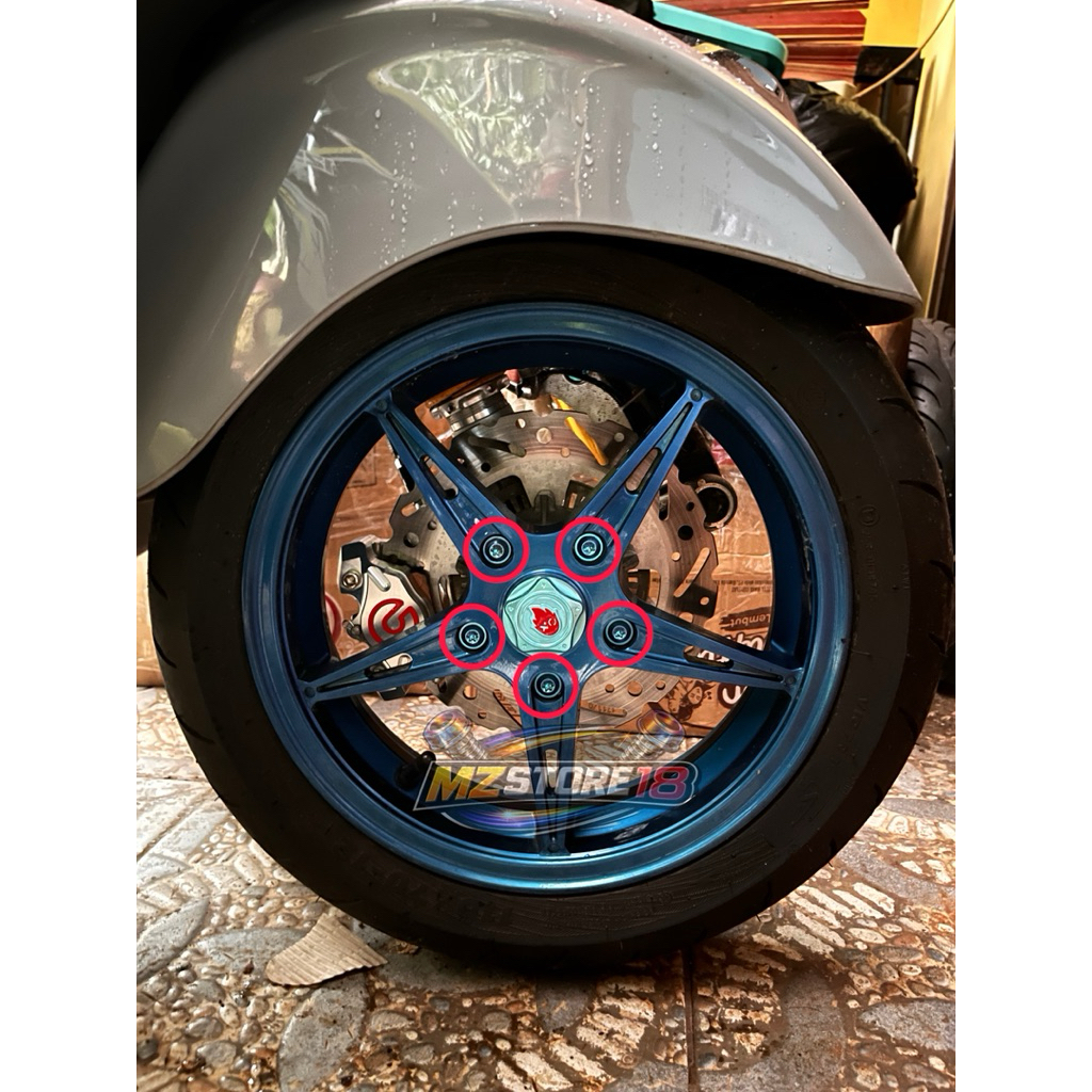 baut titanium original gr5 set velg depan vespa matic sprint/primavera/lx/s